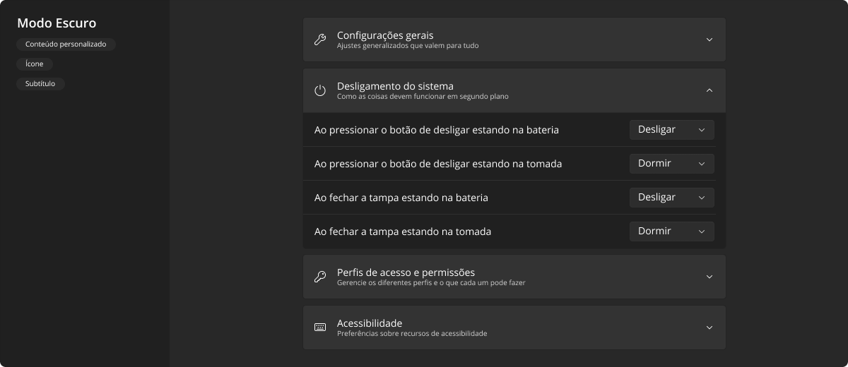 Accordion - Modo Escuro - Exemplo com conteúdo