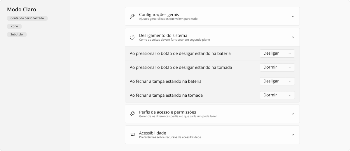 Accordion - Modo Claro - Exemplo com conteúdo