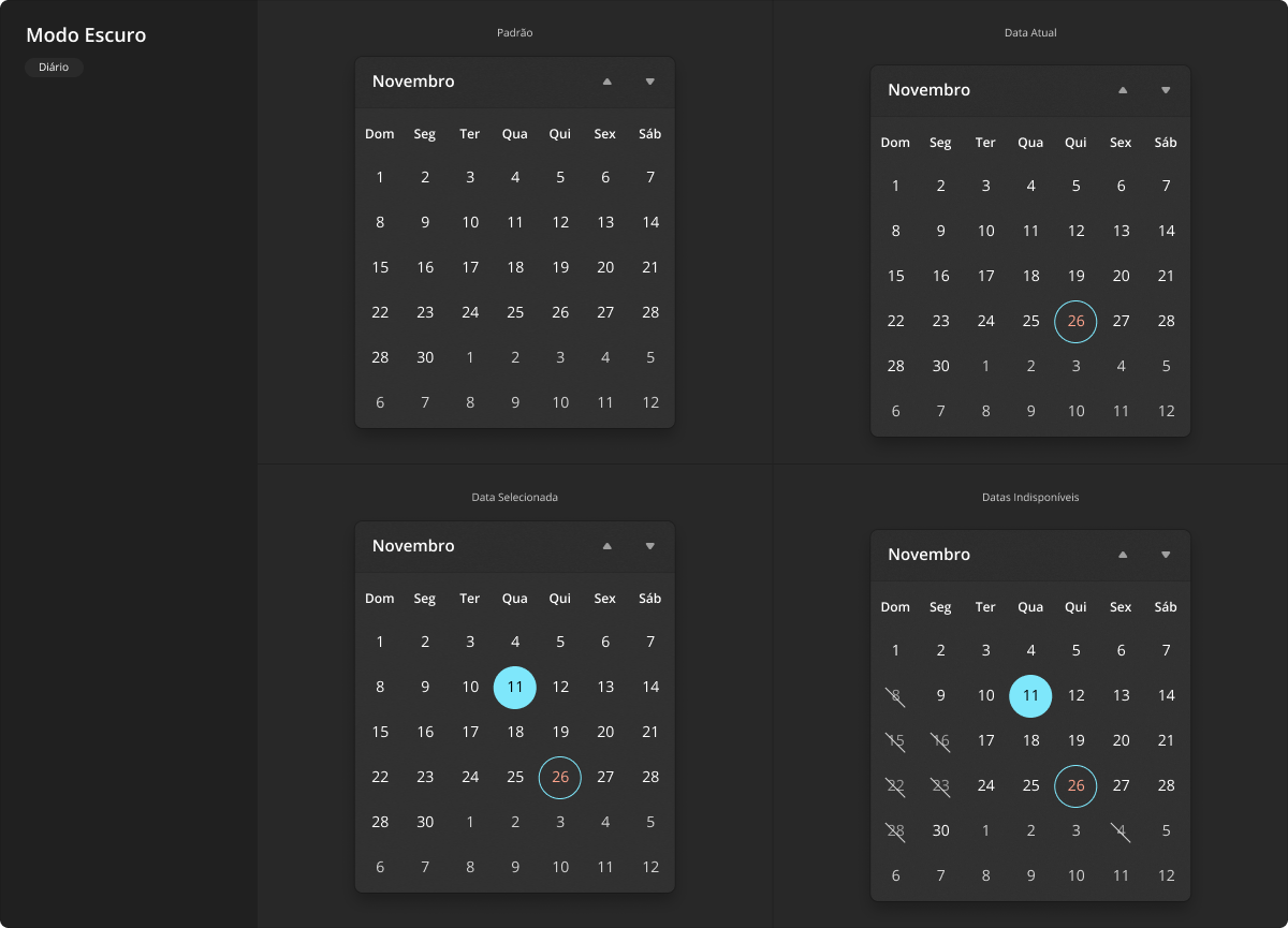 Calendar - Modo Escuro - Diário