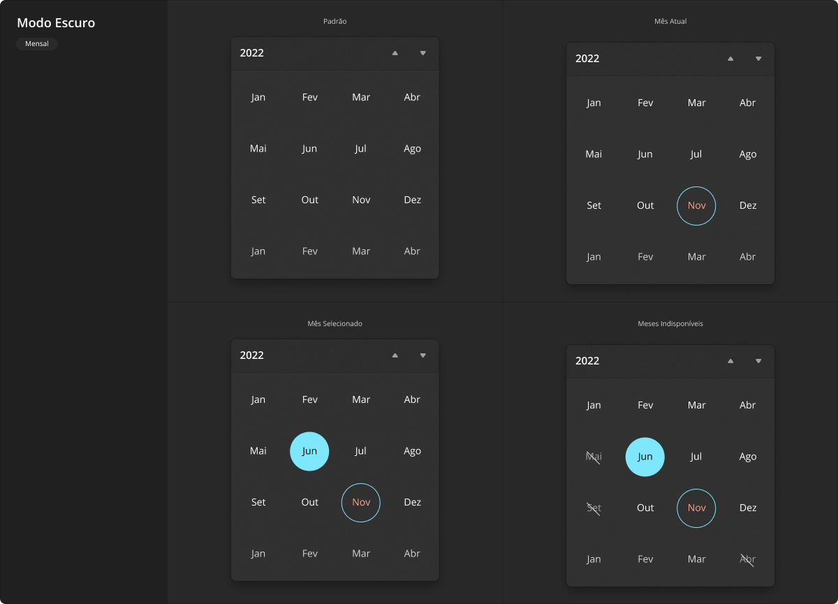 Calendar - Modo Escuro - Mensal