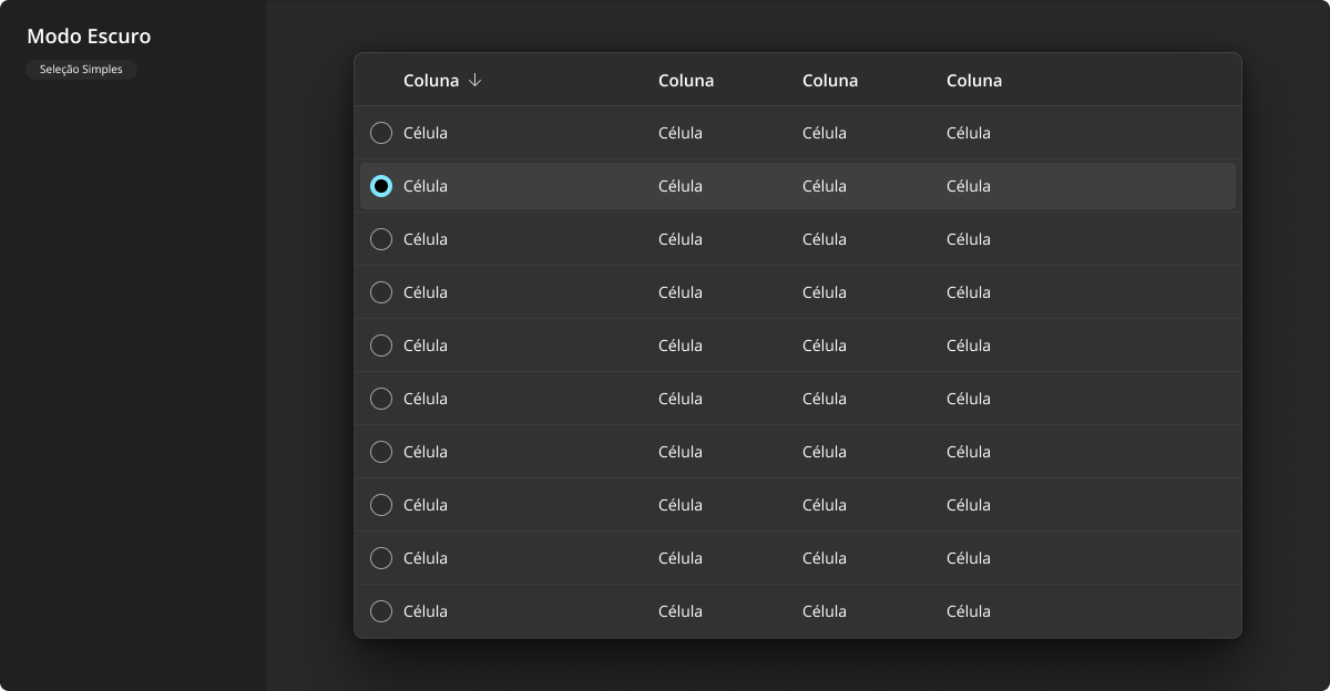 DataTable - Modo Escuro - Seleção Simples