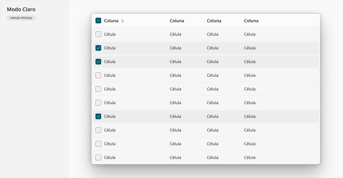 DataTable - Modo Claro - Seleção Múltipla