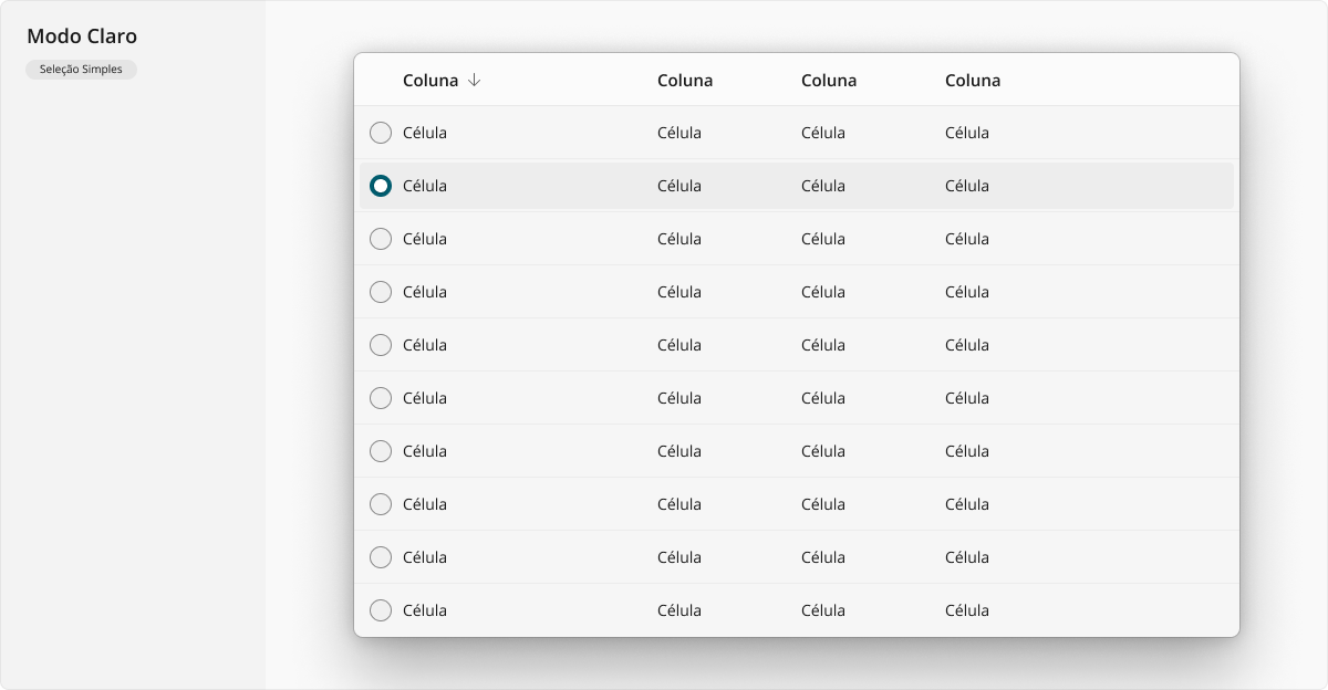 DataTable - Modo Claro - Seleção Simples