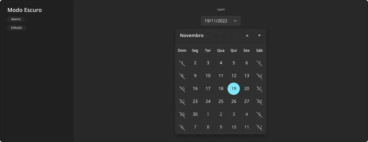 DateField - Modo Escuro - Aberto