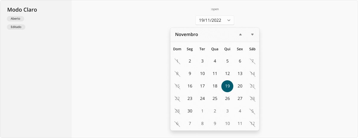 DateField - Modo Claro - Aberto