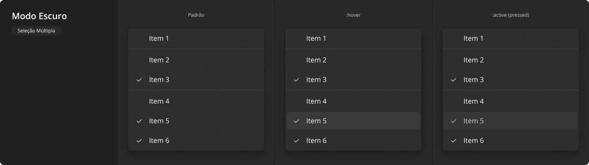 MenuFlyout - Modo Escuro - Seleção Múltipla