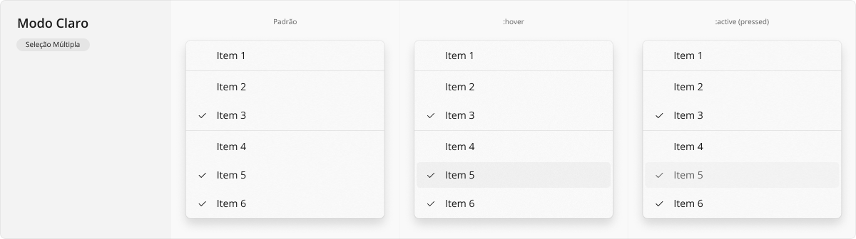 MenuFlyout - Modo Claro - Seleção Múltipla