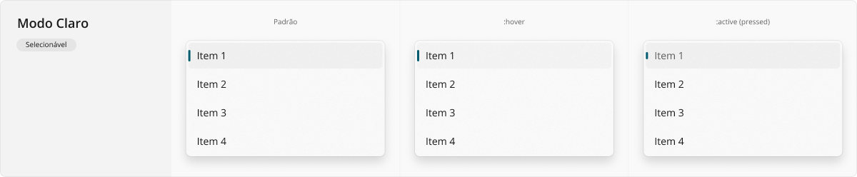 MenuFlyout - Modo Claro - Selecionável