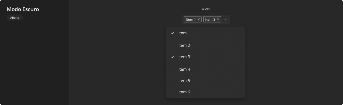 MultiSelectField - Modo Escuro - Aberto