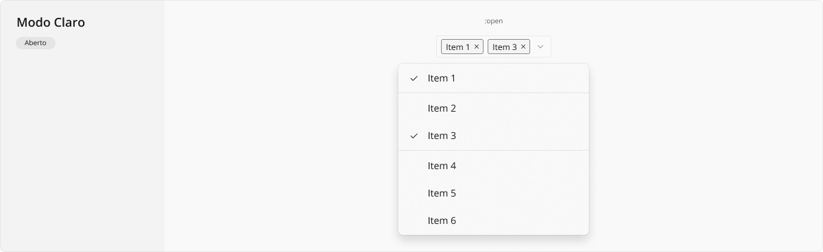 MultiSelectField - Modo Claro - Aberto
