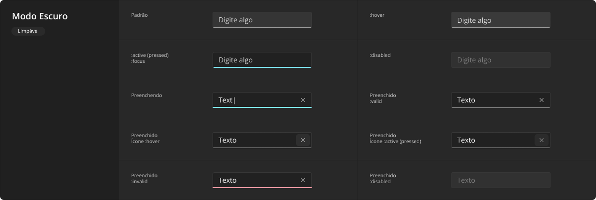 TextField - Modo Escuro - Limpável