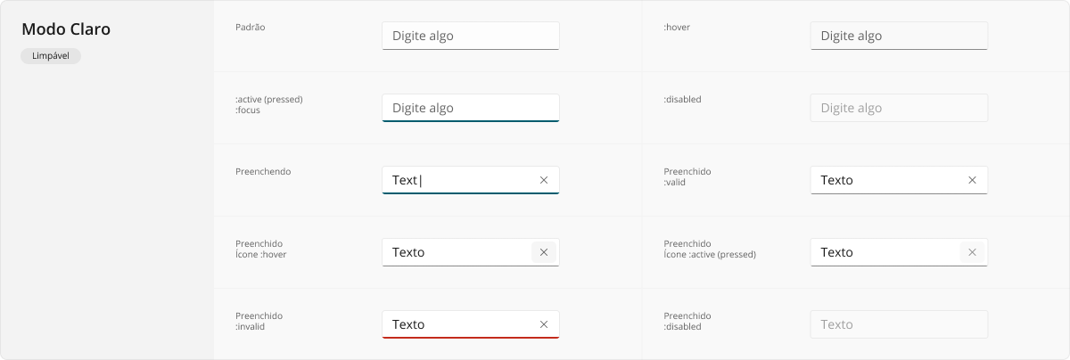 TextField - Modo Claro - Limpável